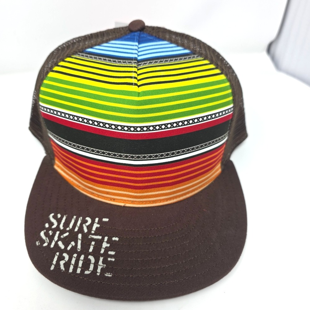 HYP Trucker Hat Mens 60cm Brown White Striped Mesh Snapback Surf Skate Ride NWT